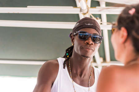 SAONA, DOMINICAN REPUBLIC - MAY 25, 2017: Portrait of a black man. Close-upのeditorial素材