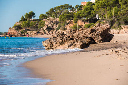 Sand beach in Miami Platja, Tarragona, Catalunya, Spain. Copy space for textの写真素材
