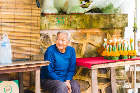 LOUANGPHABANG, LAOS - JANUARY 11, 2017: Portrait of an elderly woman. Copy space for textのeditorial素材