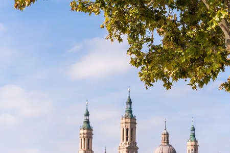 The Cathedral-Basilica of Our Lady of Pillar - a roman catholic church, Zaragoza, Spainの写真素材