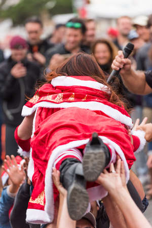 Adult games, contests at the event Volkswagen, Agde, France. Close-up. Vertical.のeditorial素材