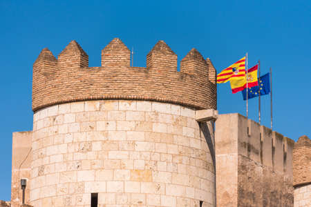 View of the palace Aljaferia, built in the 11th century in Zaragoza, Spain. Close-up. Copy space for textのeditorial素材