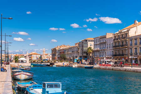 SETE, FRANCE - SEPTEMBER 10, 2017: View of the royal canal in Sete. Copy space for textのeditorial素材