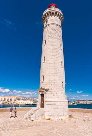 Stunning harbour of Sete with lighthouse in the south of France near the Mediterranean. Copy space for text. Verticalの写真素材
