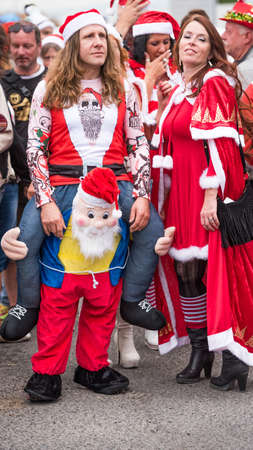 AGDE, FRANCE - SEPTEMBER 9, 2017: New Year's masquerade at the exhibition of retro cars Volkswagen. Close-up. Verticalのeditorial素材