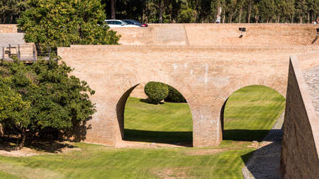 View of the bridge in the castle of Aljaferia, built in the 11th century in Zaragoza, Spain. Copy...