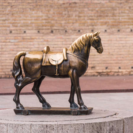 Bronze sculpture of a horse, Zaragoza, Spain. Close-upの写真素材
