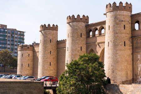View of the palace Aljaferia, built in the 11th century in Zaragoza, Spain. Copy space for textのeditorial素材