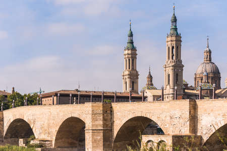 The Cathedral-Basilica of Our Lady of Pillar - a roman catholic church, Zaragoza, Spain. Copy space for textのeditorial素材