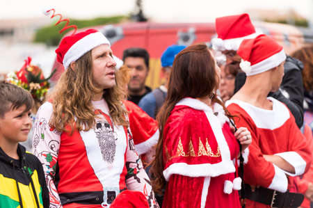 AGDE, FRANCE - SEPTEMBER 9, 2017: New Year's masquerade at the exhibition of retro cars Volkswagen. Close-upのeditorial素材