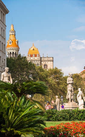 BARCELONA, SPAIN - OCTOBER 3, 2017: Building Cases Antoni Rocamora, Barcelona, Spain. Copy space for text. Verticalのeditorial素材