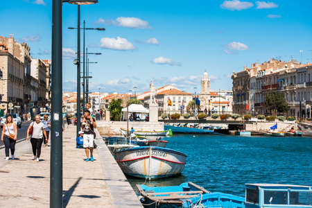 SETE, FRANCE - SEPTEMBER 10, 2017: View of the royal canal in Sete. Copy space for textのeditorial素材