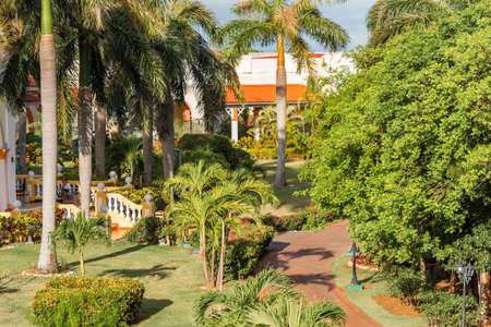 VARADERO, MATANZAS, CUBA - MAY 18, 2017: View of the hotel among the forest. Copy space for textのeditorial素材