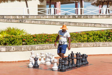 VARADERO, MATANZAS, CUBA - MAY 18, 2017: Big chess in the park. Copy space for textのeditorial素材