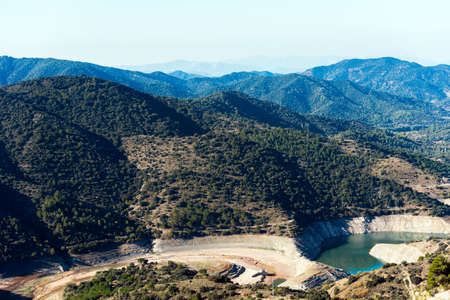Reservoir Pantano De Siurana, Tarragona, Spain. Top view. Copy space for textの写真素材