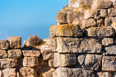 View of the ruins of the castle of Siuran, Tarragona, Catalunya, Spain. Close-upの写真素材