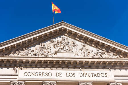 View of the bas-relief of the building of the Congress of Deputies, Madrid, Spain. Copy space for textの写真素材