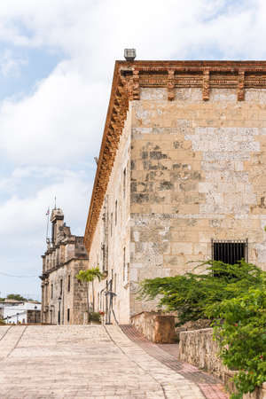 SANTO DOMINGO, DOMINICAN REPUBLIC - AUGUST 8, 2017: View of  the building of the museum of Royal Houses. Copy space for text. Verticalのeditorial素材