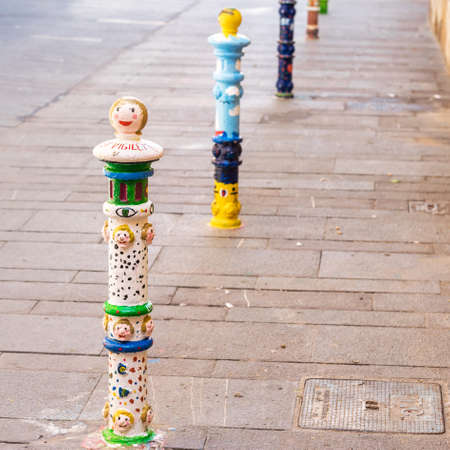 Painted pillars in Tarragona, Catalunya, Spain. Copy space for textの写真素材
