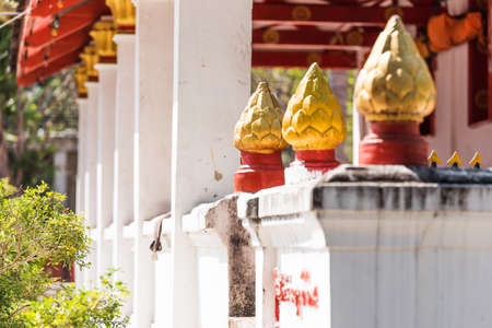 Sculptures of lotuses on the facade of the building in Louangphabang, Laos. Close-upの写真素材
