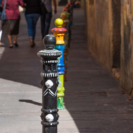 Painted pillars in Tarragona, Catalunya, Spain. Close-upの写真素材