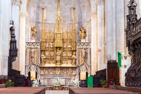 TARRAGONA, SPAIN - OCTOBER 4, 2017: View of the altar in Tarragona Cathedral (Catholic cathedral). Copy space for textのeditorial素材