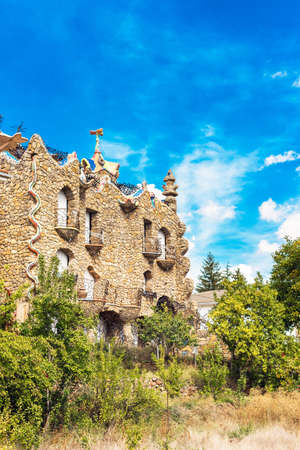MOLINA DE ARAGON, SPAIN - SEPTEMBER 23, 2017: View of the beautiful building in the style of the architect Gaudi. Copy space for text. Verticalのeditorial素材