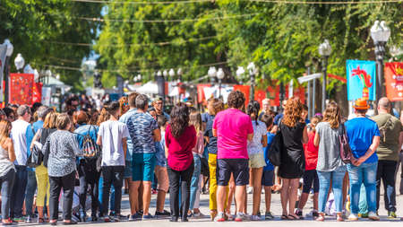 TARRAGONA, SPAIN - SEPTEMBER 17, 2017: Holiday of Santa Tecla, a crowd of people in the squareのeditorial素材