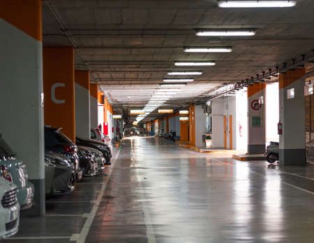 TARRAGONA, SPAIN - SEPTEMBER 17, 2017: View of the underground car park. Copy space for textのeditorial素材