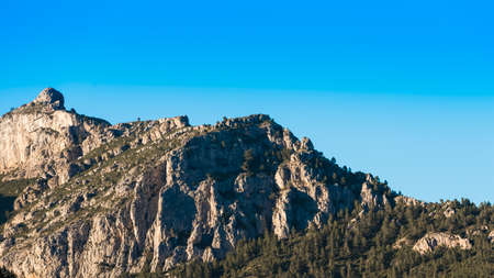 Mountains against the blue sky, Pratdip, Tarragona, Spain. Copy space for textの写真素材