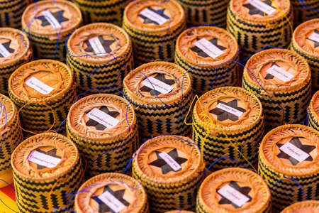 Bamboo boxes for rice, Luang Prabang, Laos. Close-upの写真素材