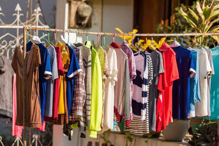 Clothes on a hanger in the street market, Luang Prabang, Laos. Close-up