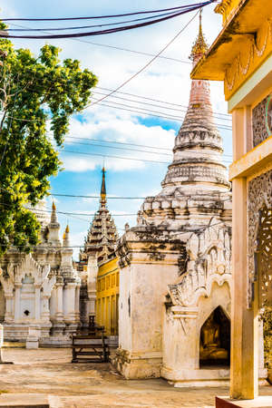 View of the buddhist pagoda in Bagan, Myanmar. Copy space for text. Vertical