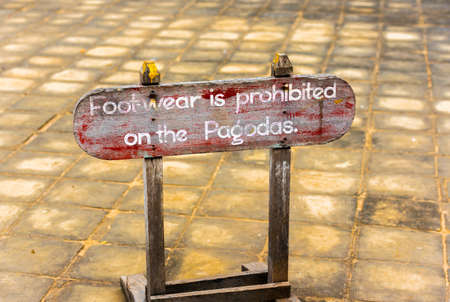 Wooden guide to pagodas in Bagan, Myanmar. Close-upの写真素材