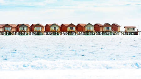 Water villas on tropical caribbean island, Maldives.のeditorial素材