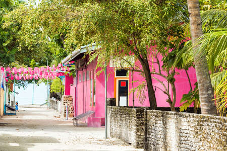 MALE, MALDIVES - NOVEMBER, 27, 2016: View of private buildings. Copy space for textのeditorial素材