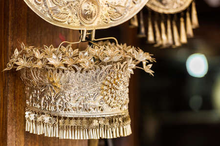 Antique Silver Jewelry, Luang Prabang, Laos. Close-upの写真素材