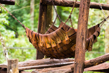Leather hammock outdoors, Luang Prabang, Laos. Close-upの写真素材
