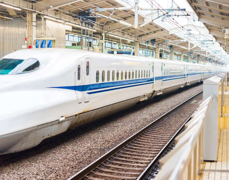 KYOTO, JAPAN - NOVEMBER 7, 2017: White train at the railway station. Copy space for textのeditorial素材