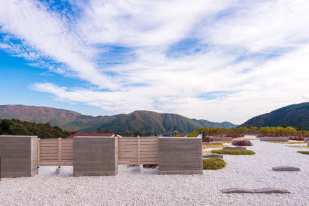 View of the mountain landscape in Hakone, Japan. Copy space for textの写真素材