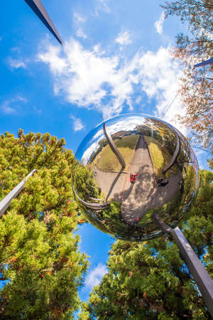 HAKONE, JAPAN - NOVEMBER 5, 2017: Sculpture mirror ball, open air museum. Vertical