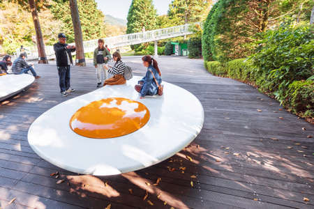 HAKONE, JAPAN - NOVEMBER 5, 2017: Sculpture of scrambled eggs in the open air museum. Copy space for...