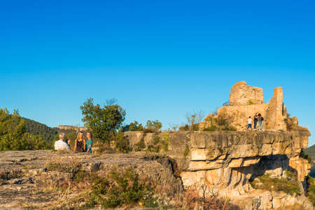 SIURANA DE PRADES, SPAIN - OCTOBER 5, 2017: View of the ruins of the castle of Siuran. Copy space for textのeditorial素材