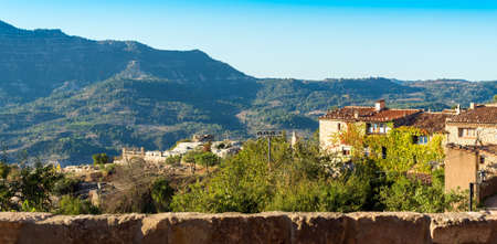 View of the buildings in the village Siurana, Tarragona, Spain. Copy space for text