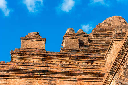 View of the facade of the pagoda in Bagan, Myanmar. Bottom view. Copy space for textの写真素材