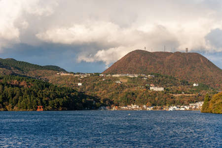 View of the landscape at lake Ashi in Hakone, Japan. Copy space for textの写真素材