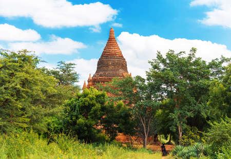 View of the ancient pagoda in Bagan, Myanmar. Copy space for textの写真素材