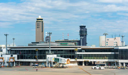 TOKYO, JAPAN - OCTOBER 31, 2017: View of the airport building. Copy space for textのeditorial素材