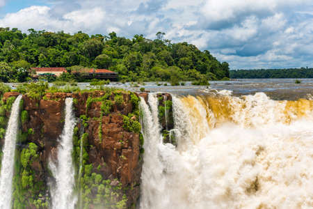 View of the waterfall on the Iguazu river, located on the border of Brazil and Argentina. Copy space for textの写真素材