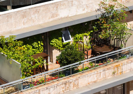 View of the balcony on the city street, Buenos Aires, Argentina. With selective focusの写真素材